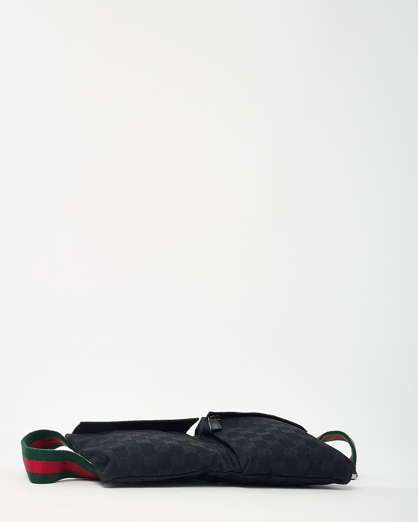 Gucci Black Monogram GG Canvas Double Pocket Belt Bag