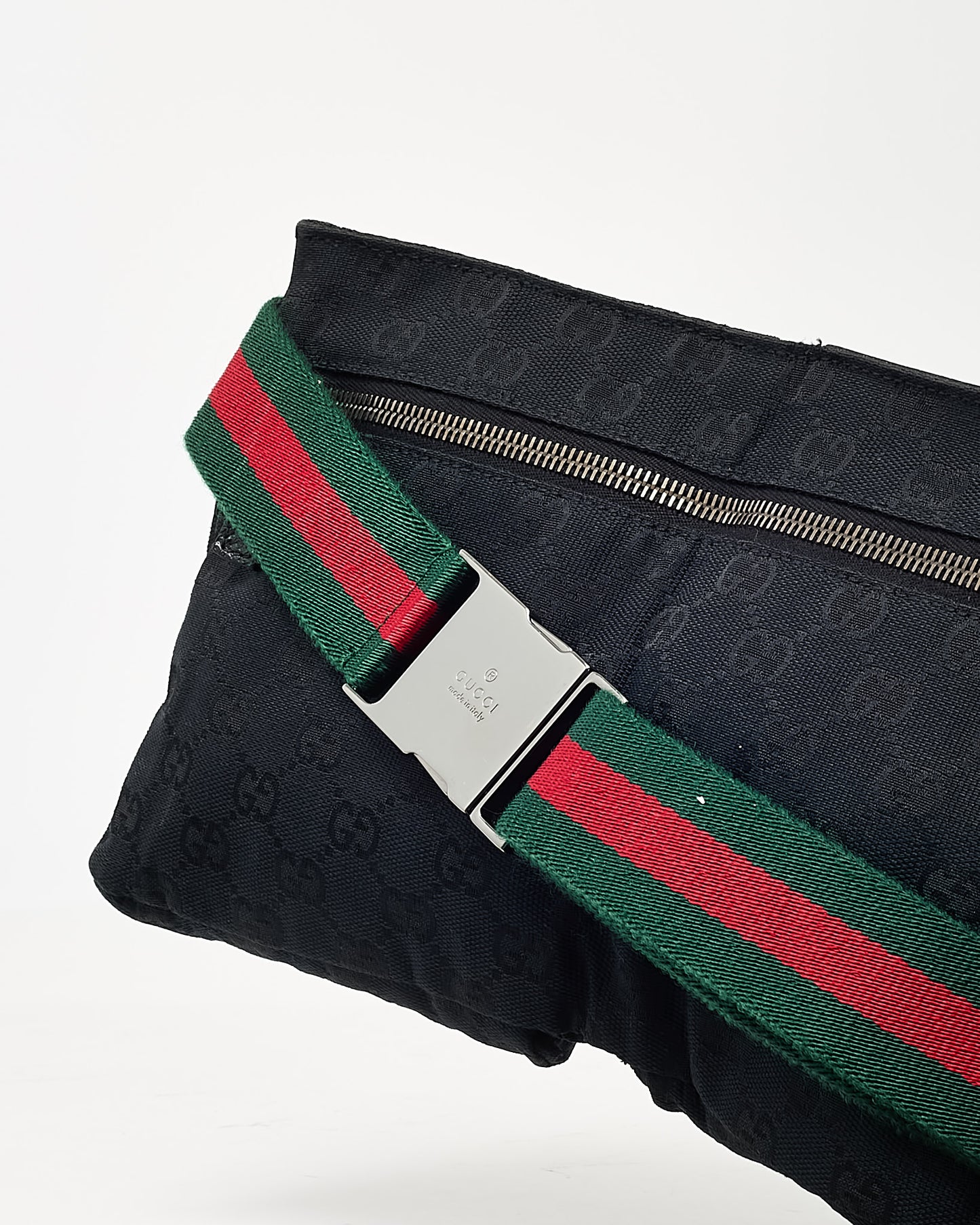 Gucci Black Monogram GG Canvas Double Pocket Belt Bag