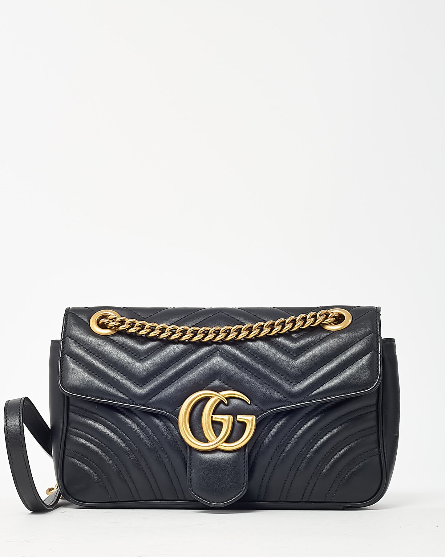 Gucci Black Leather Matelassé Small GG Marmont Shoulder Bag