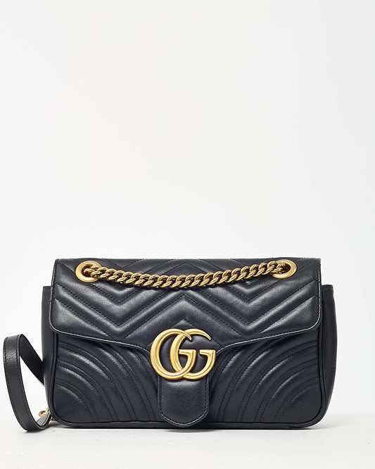 Gucci Black Leather Matelassé Small GG Marmont Shoulder Bag