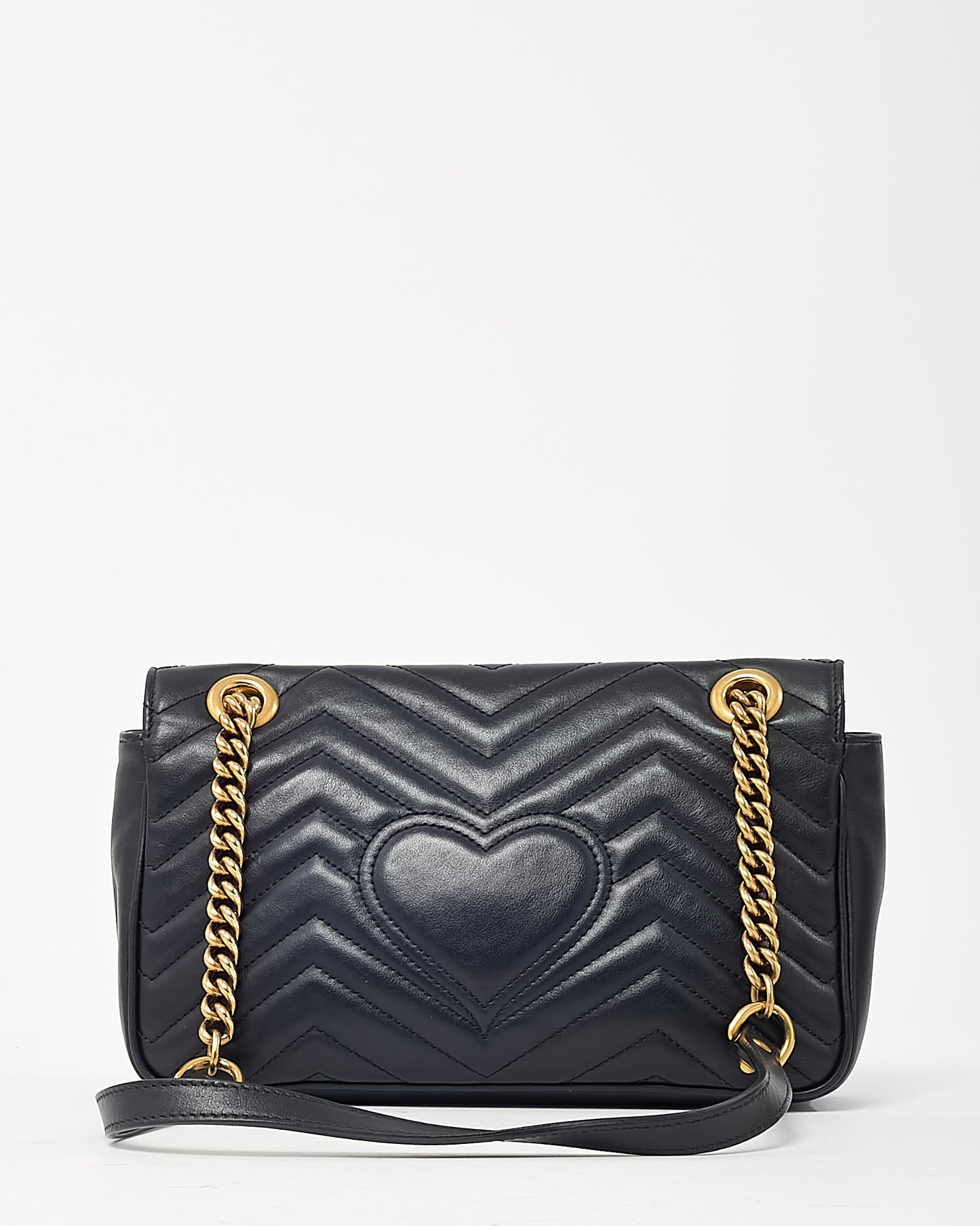 Gucci Black Leather Matelassé Small GG Marmont Shoulder Bag