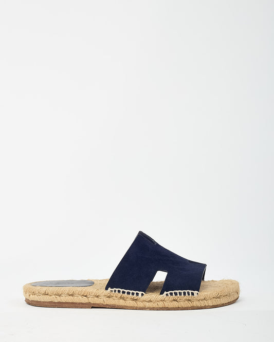 Hermès Navy Suede Antigua Espadrille Sandals - 39
