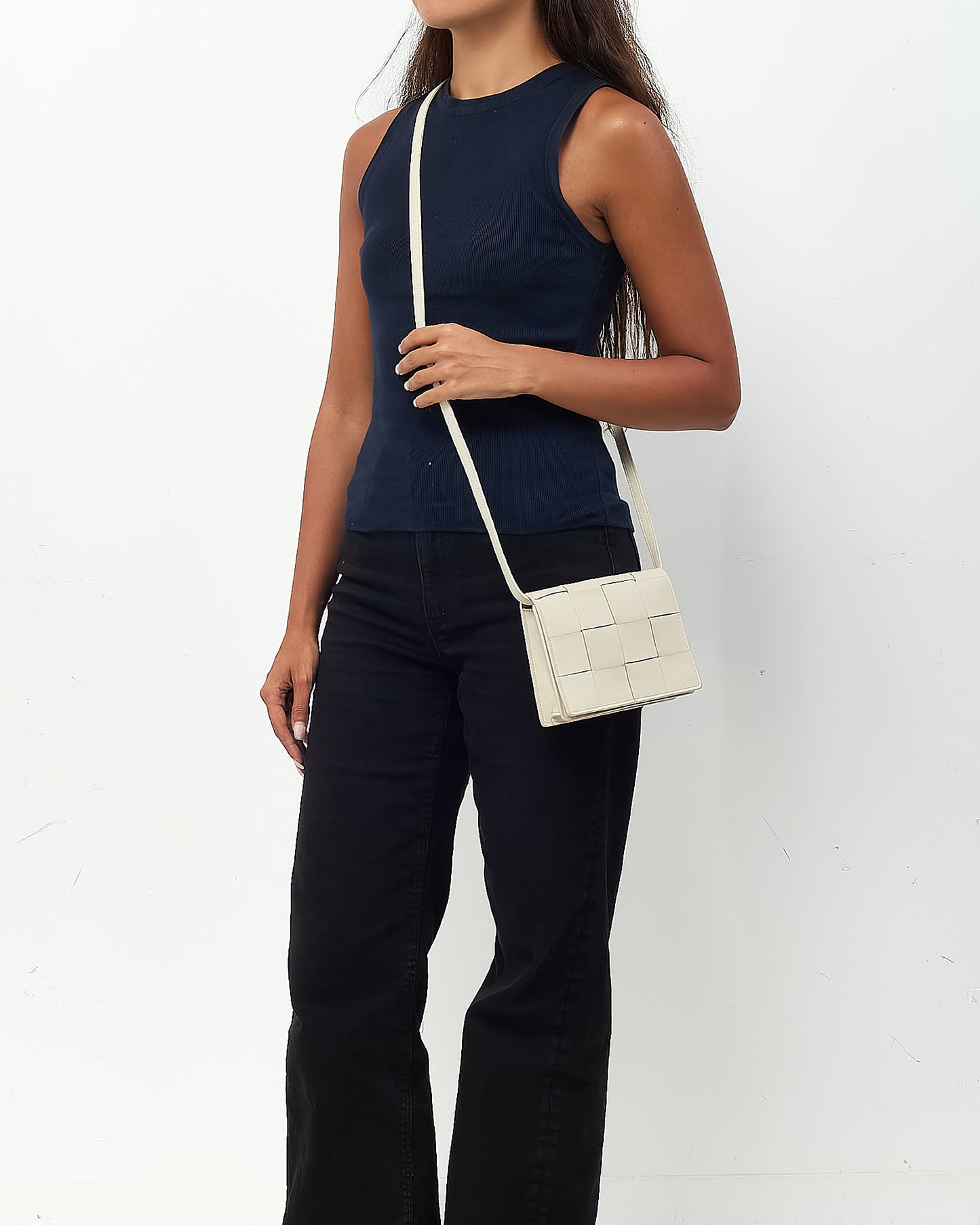 Bottega Veneta White Intrecciato Leather Mini Square Cassette Crossbody Bag