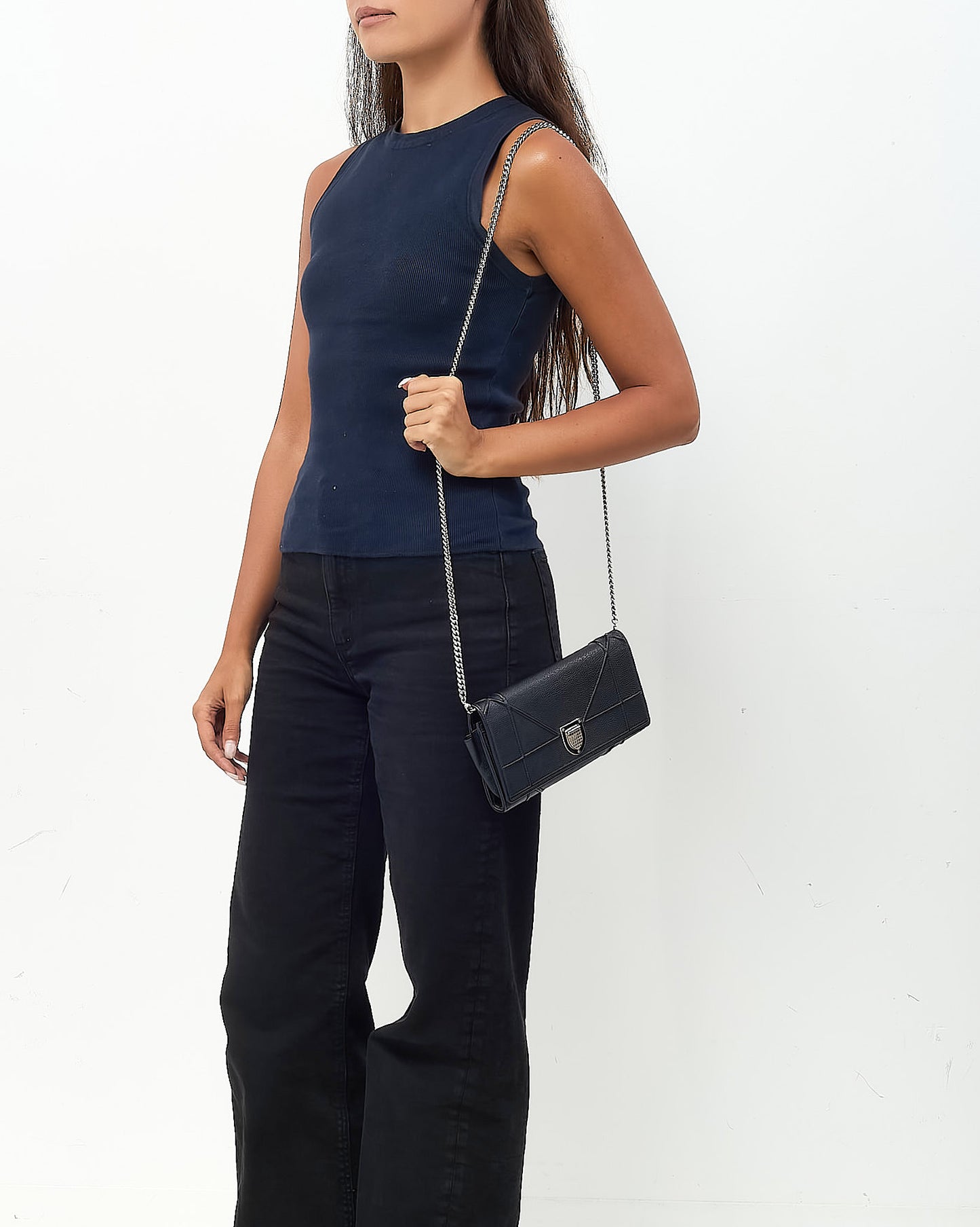 Dior Black Grained Calfskin Diorama Croisiere WOC Wallet on Chain Crossbody Bag
