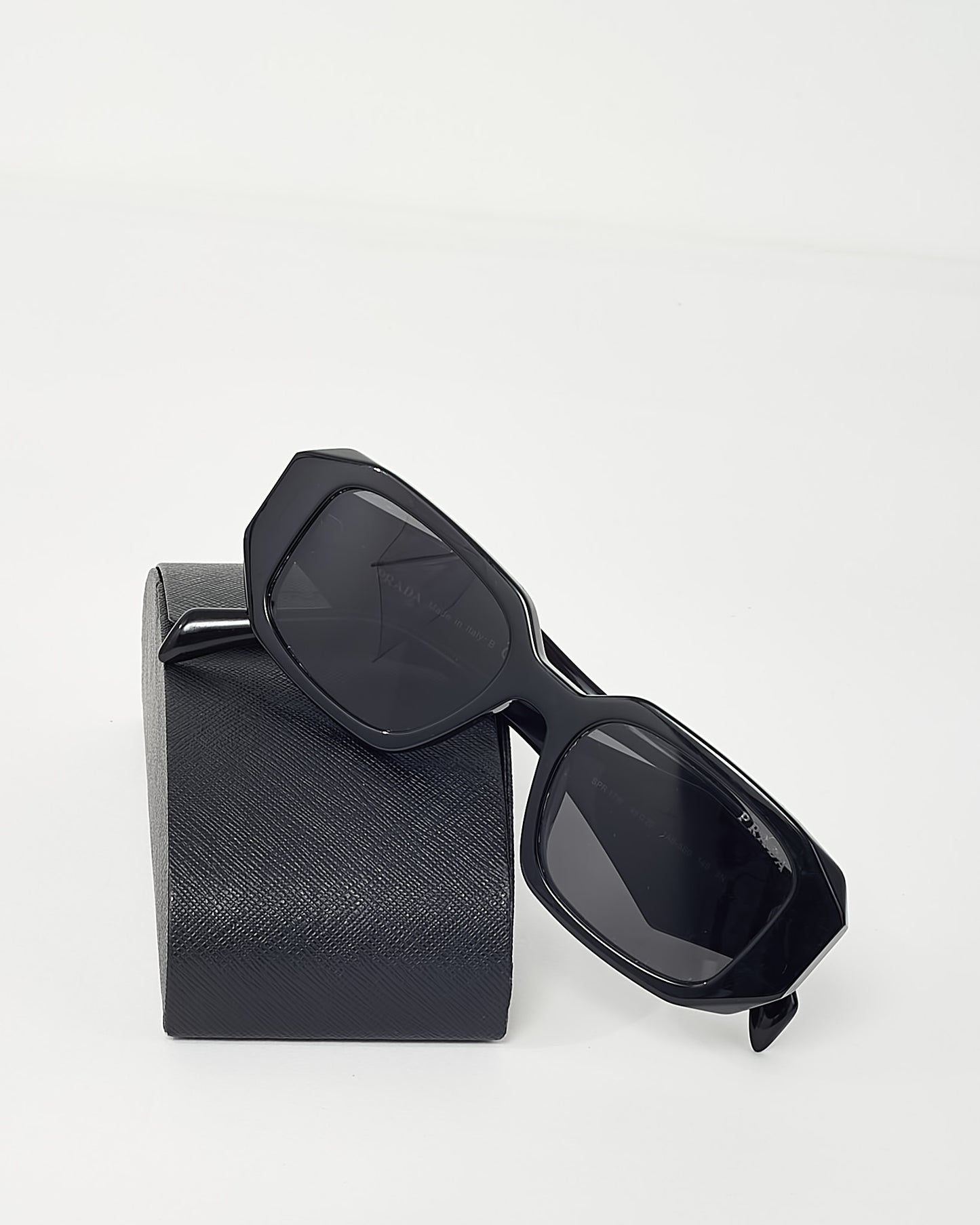 Prada Black Acetate SPR 17W Triangle Logo Square Sunglasses