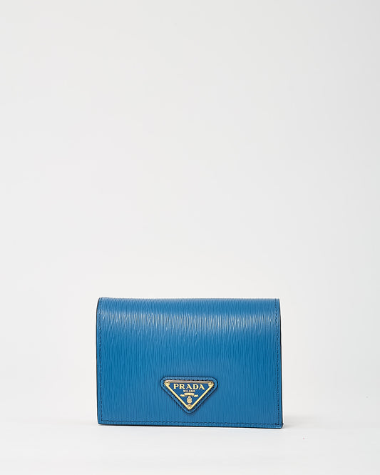 Prada Blue Vitello Move Tr Leather Triangle Logo Compact Wallet