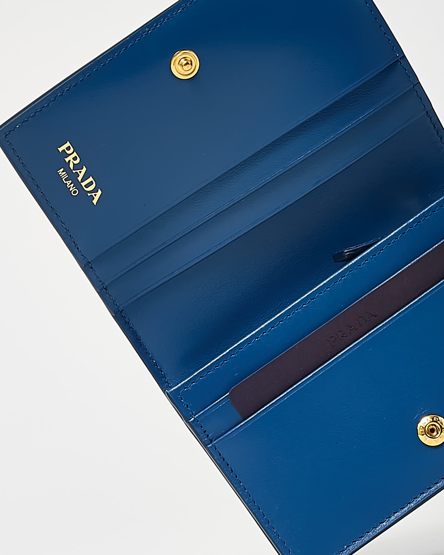 Prada Blue Vitello Move Tr Leather Triangle Logo Compact Wallet
