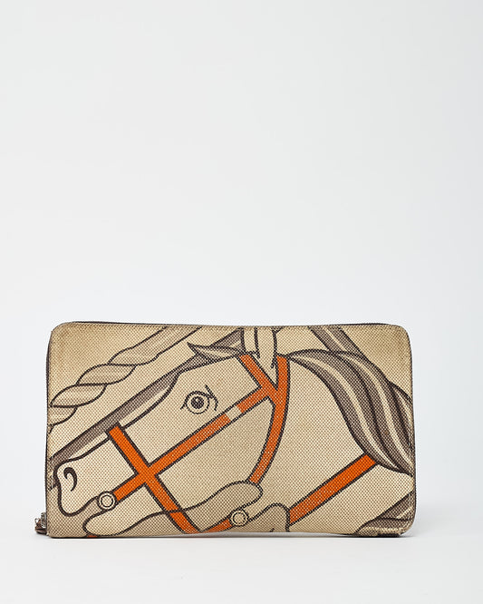 Hermès Beige and Orange Quadrige Steeple Printed Toile Canvas Zippy Wallet GM