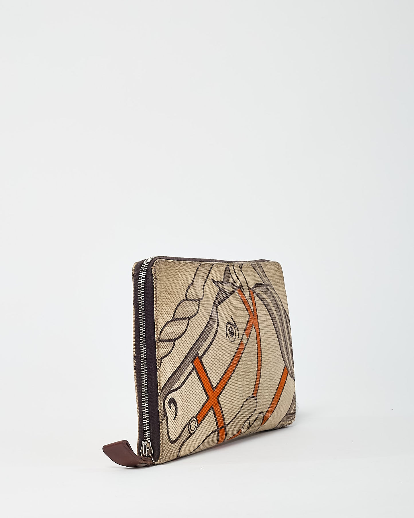 Hermès Beige and Orange Quadrige Steeple Printed Toile Canvas Zippy Wallet GM