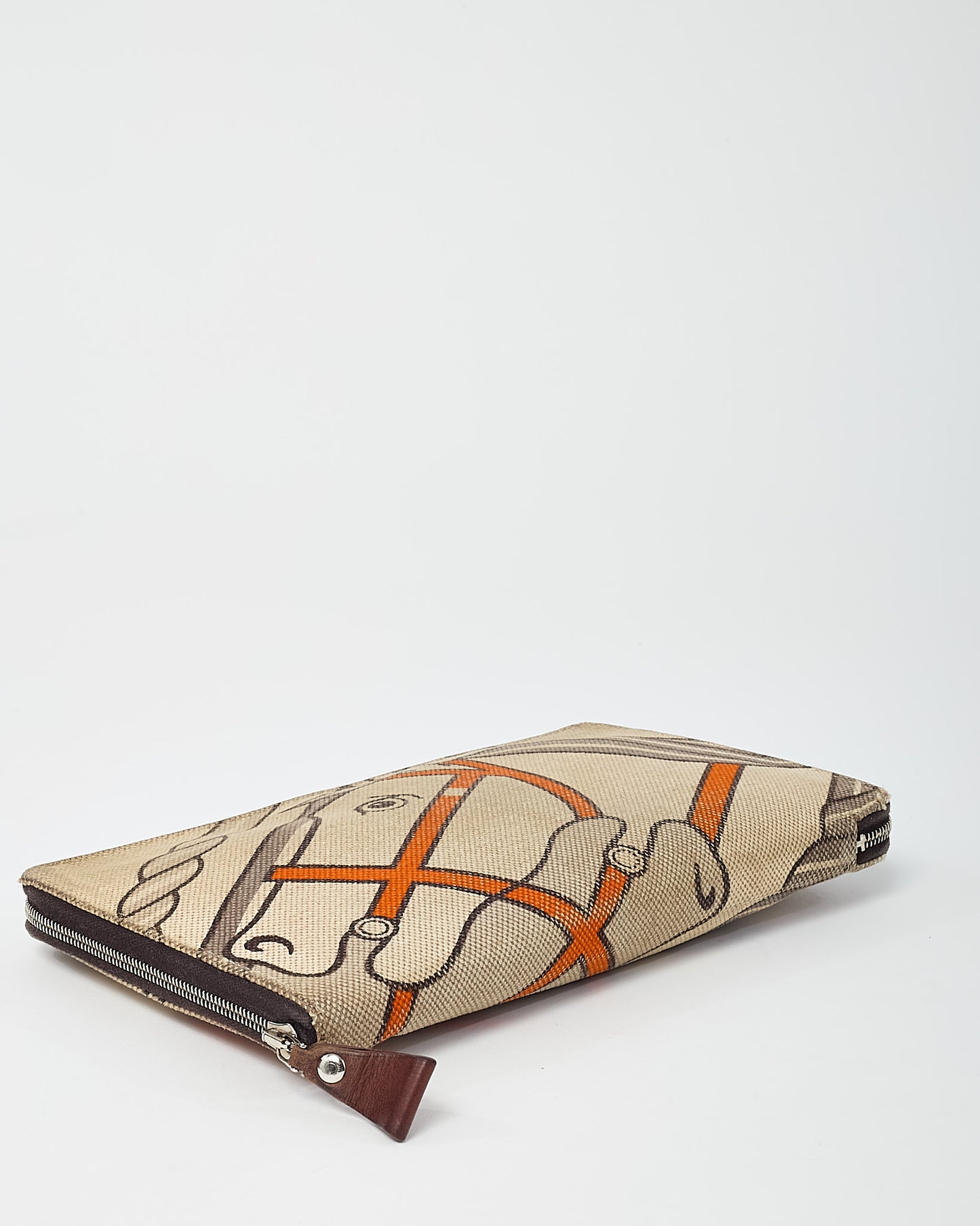 Hermès Beige and Orange Quadrige Steeple Printed Toile Canvas Zippy Wallet GM