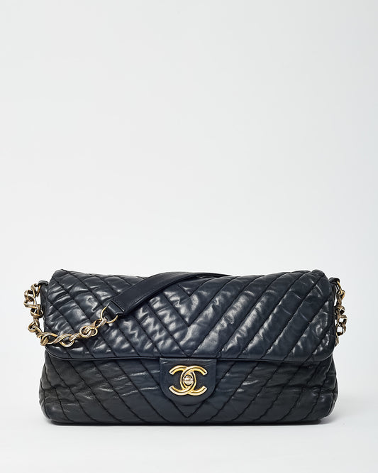 Chanel Black Surpique Chevron Leather Paris-Byzance Large Flap Bag GHW
