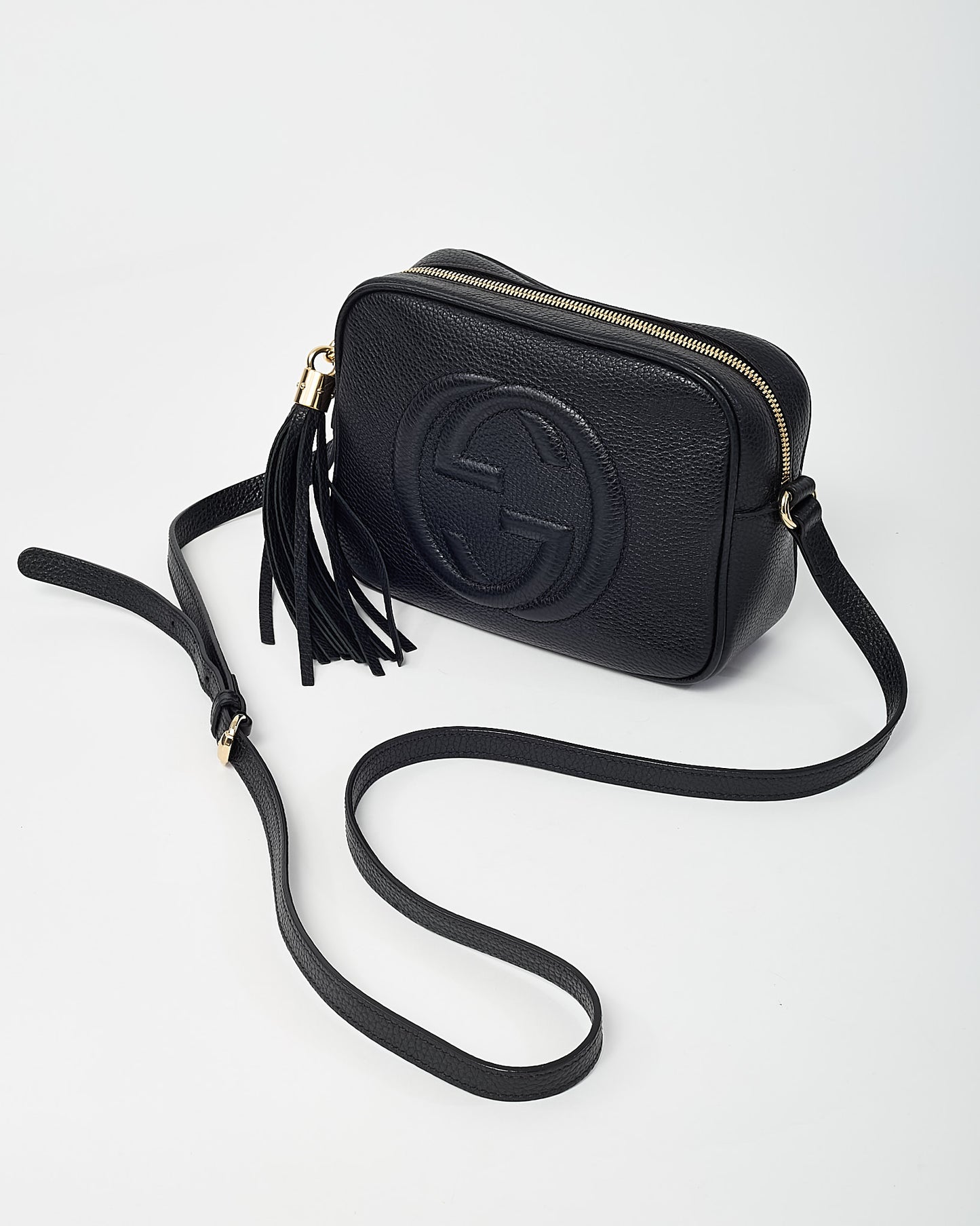 Gucci Black Pebbled Calfskin Leather GG Soho Disco Crossbody Bag