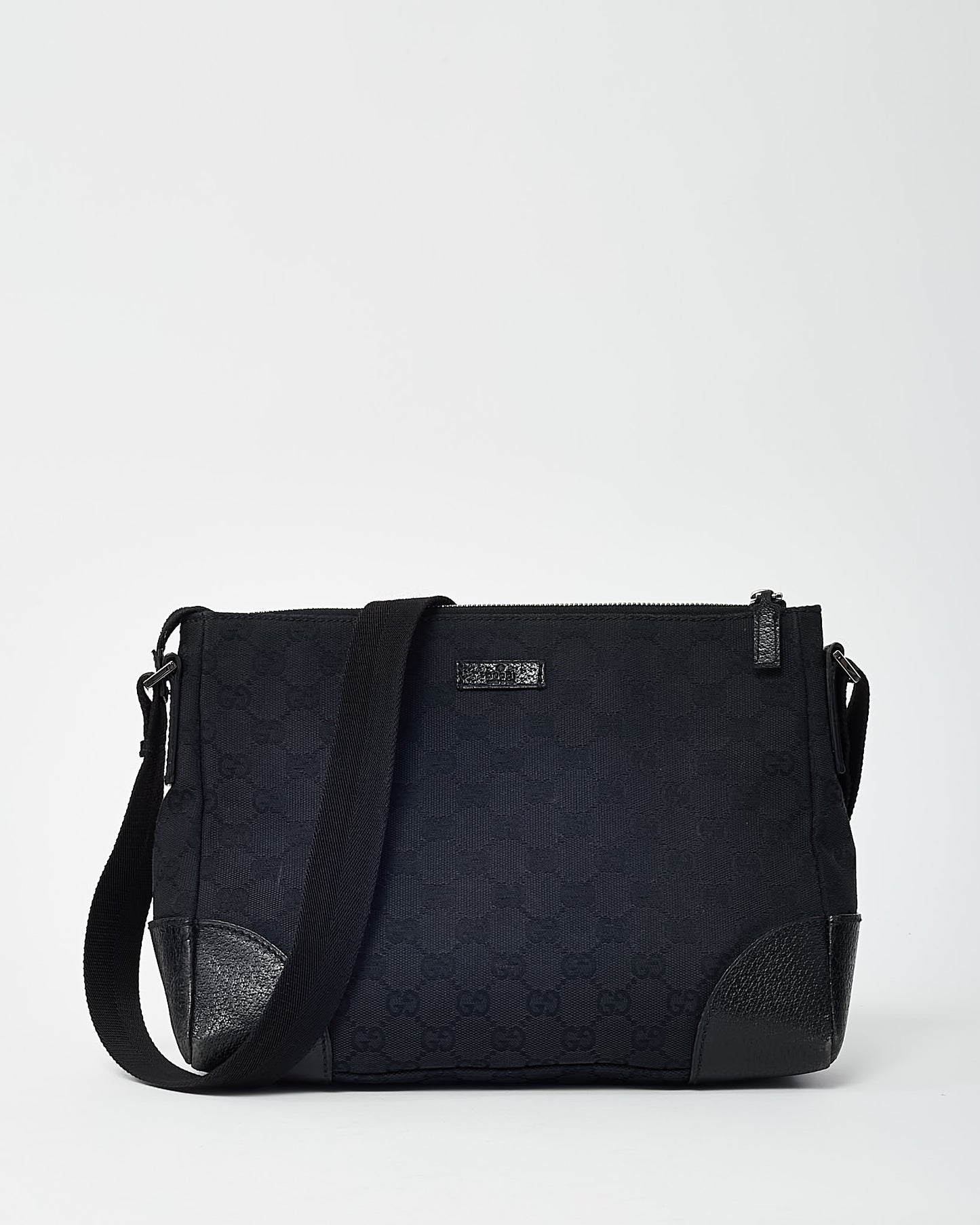 Gucci Black GG Monogram Canvas Messenger Crossbody Bag