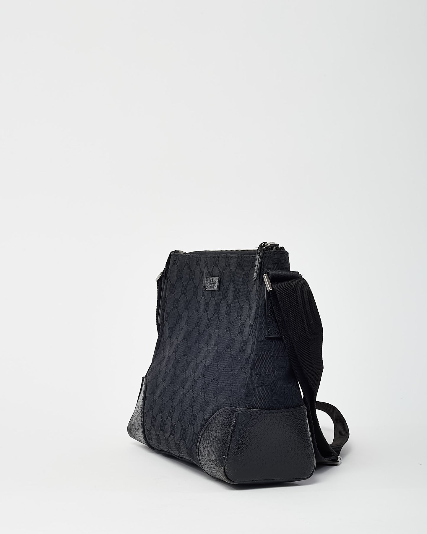 Gucci Black GG Monogram Canvas Messenger Crossbody Bag