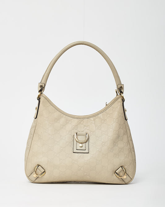 Gucci Light Grey GG Monogram Guccissima Embossed Leather Abbey D-Ring Shoulder Bag