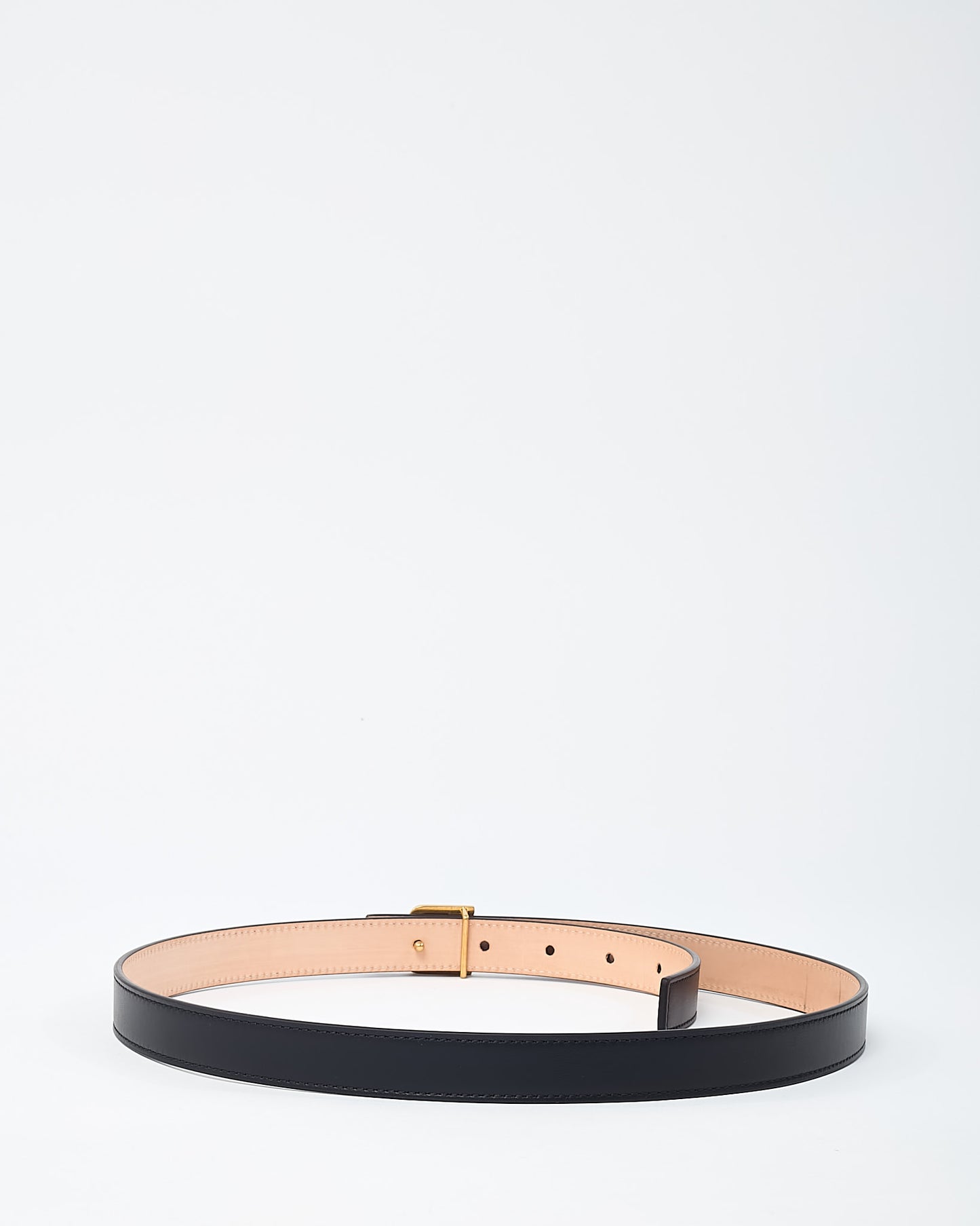 Balmain Black Leather GHW Logo Thin B Belt - 80