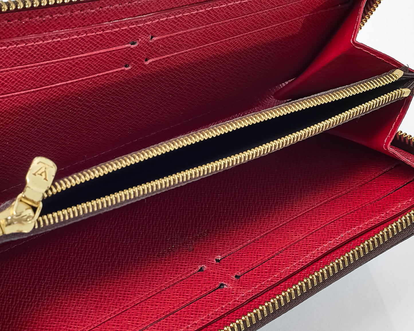 Louis Vuitton Damier Ebene Coated Canvas Red Interior Clemence Wallet