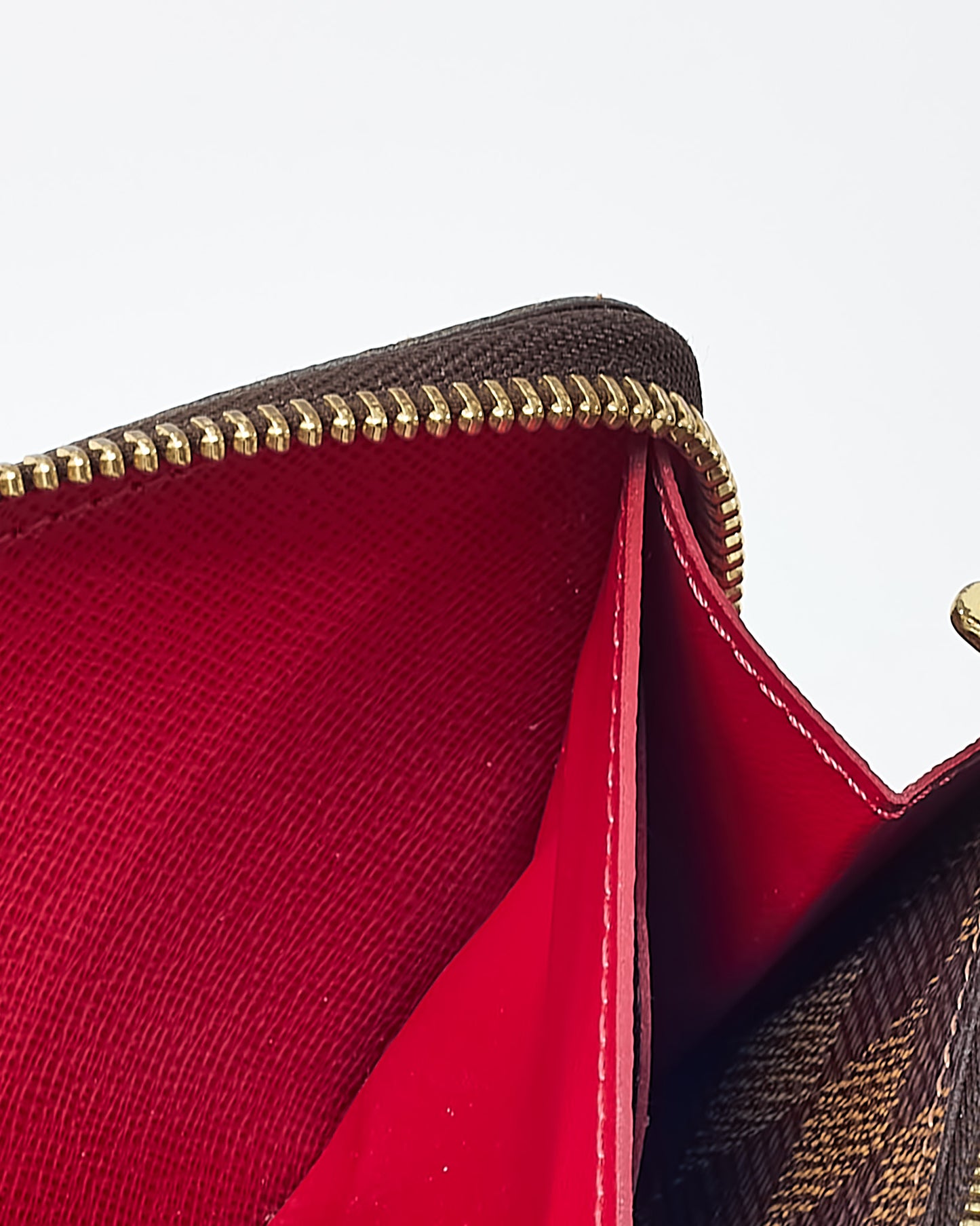 Louis Vuitton Damier Ebene Coated Canvas Red Interior Clemence Wallet