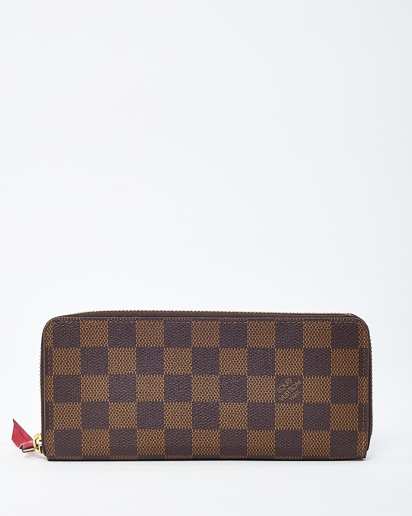 Louis Vuitton Damier Ebene Coated Canvas Red Interior Clemence Wallet