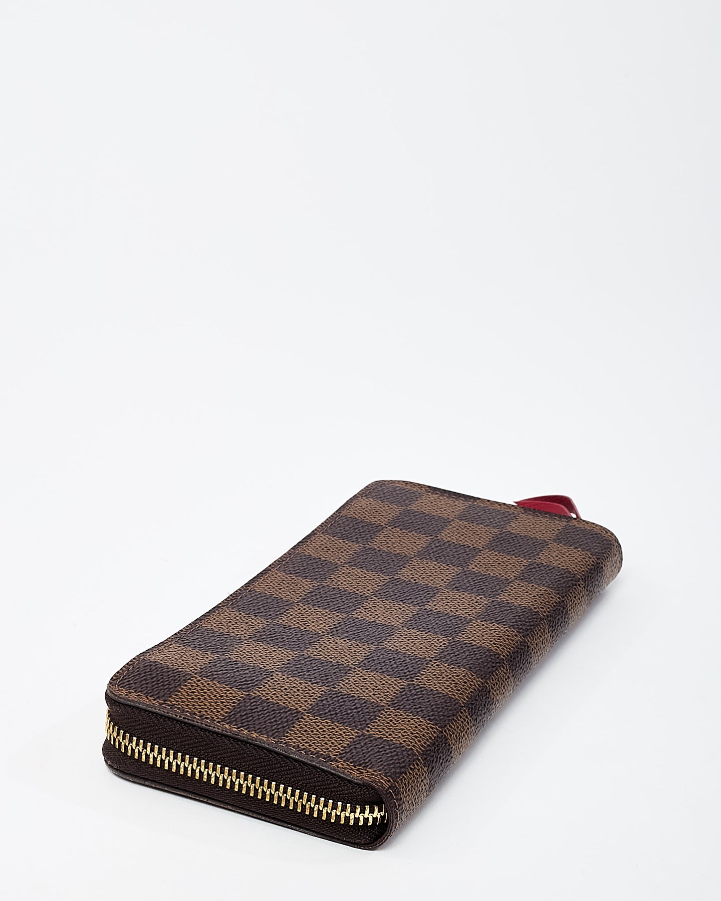 Louis Vuitton Damier Ebene Coated Canvas Red Interior Clemence Wallet