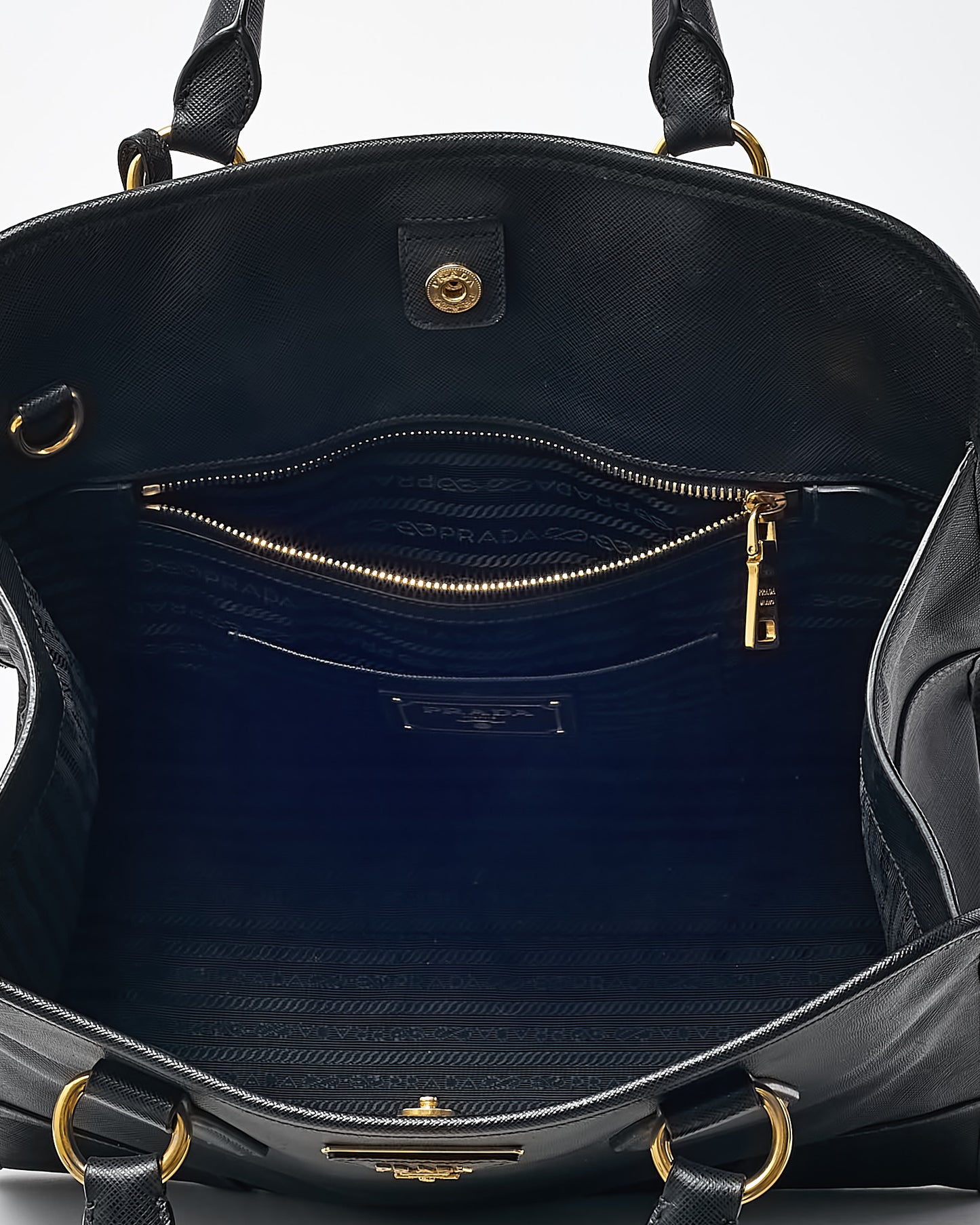 Prada Black Saffiano Leather Pomice 2Way Shopping Tote with Strap