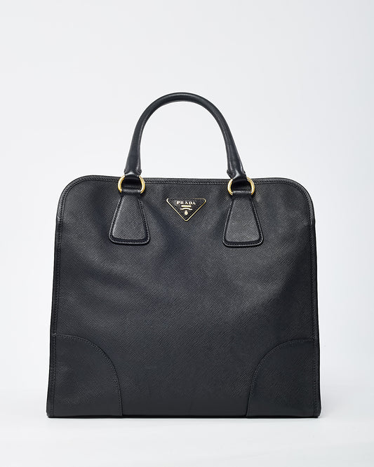 Prada Black Saffiano Leather Pomice 2Way Shopping Tote with Strap