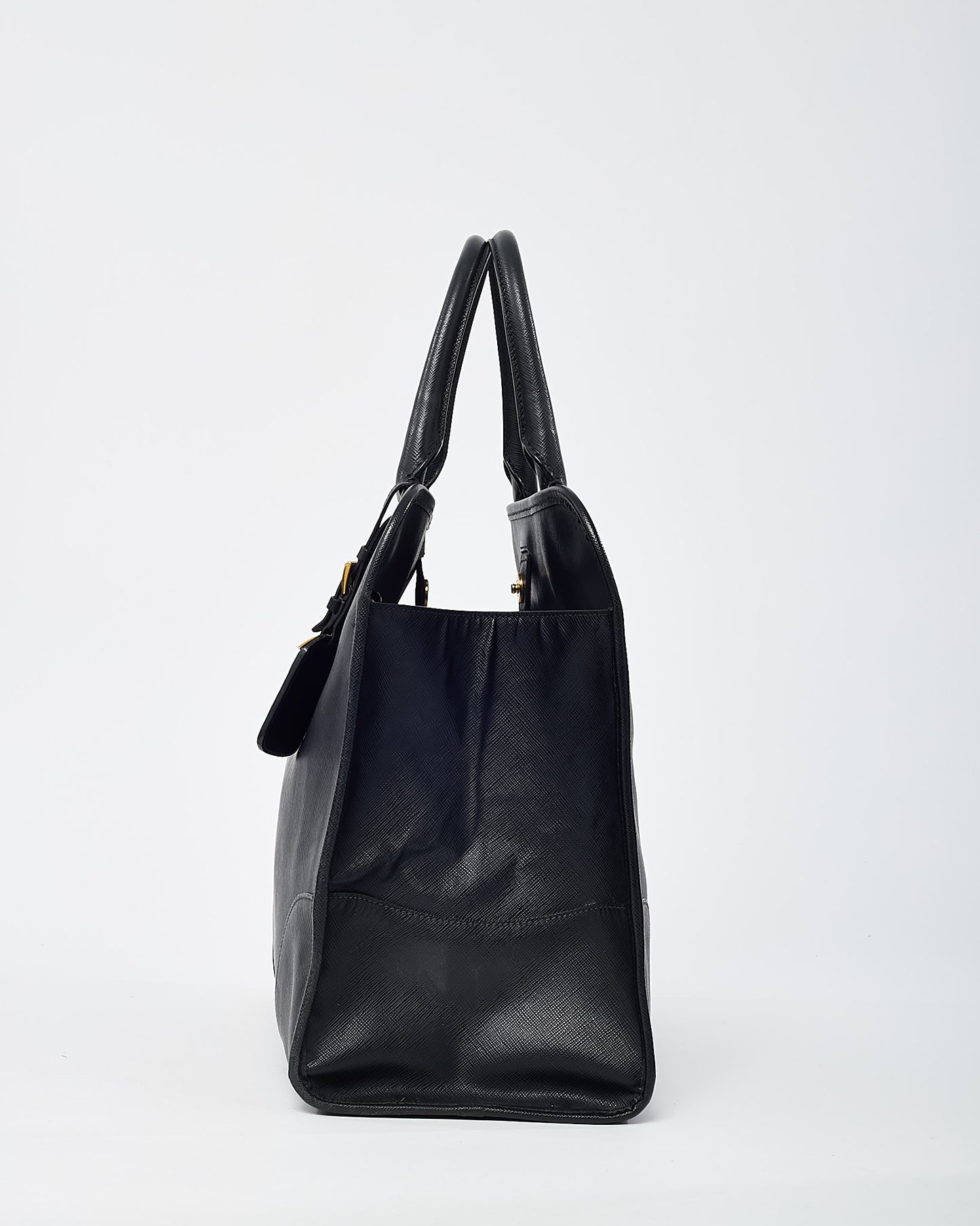 Prada Black Saffiano Leather Pomice 2Way Shopping Tote with Strap
