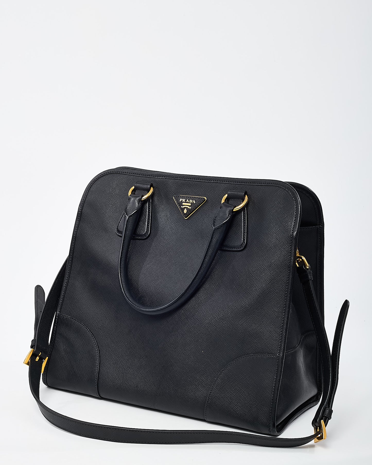 Prada Black Saffiano Leather Pomice 2Way Shopping Tote with Strap
