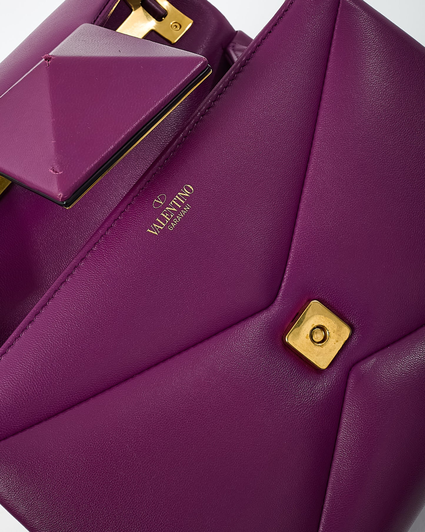 Valentino Purple Leather Maxi Stud Top Handle 2Way Bag