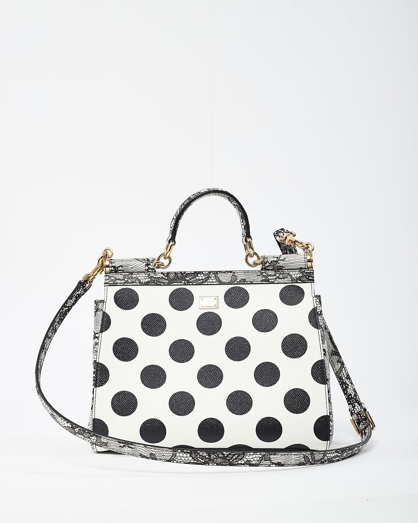 Dolce & Gabbana Red/Black/White Floral Cut Out and Polka Dots Leather Medium Miss Sicily Top Handle Bag