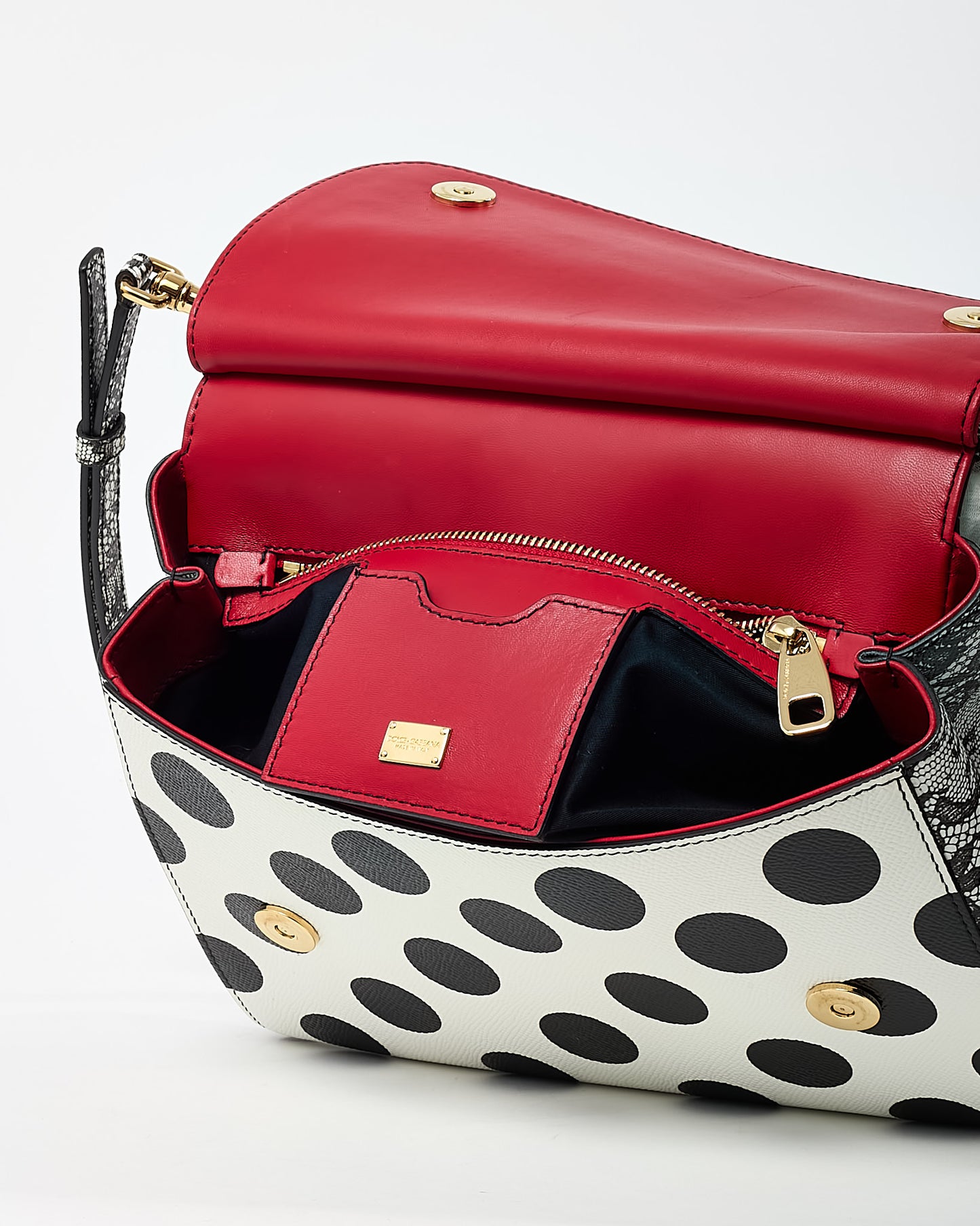 Dolce & Gabbana Red/Black/White Floral Cut Out and Polka Dots Leather Medium Miss Sicily Top Handle Bag