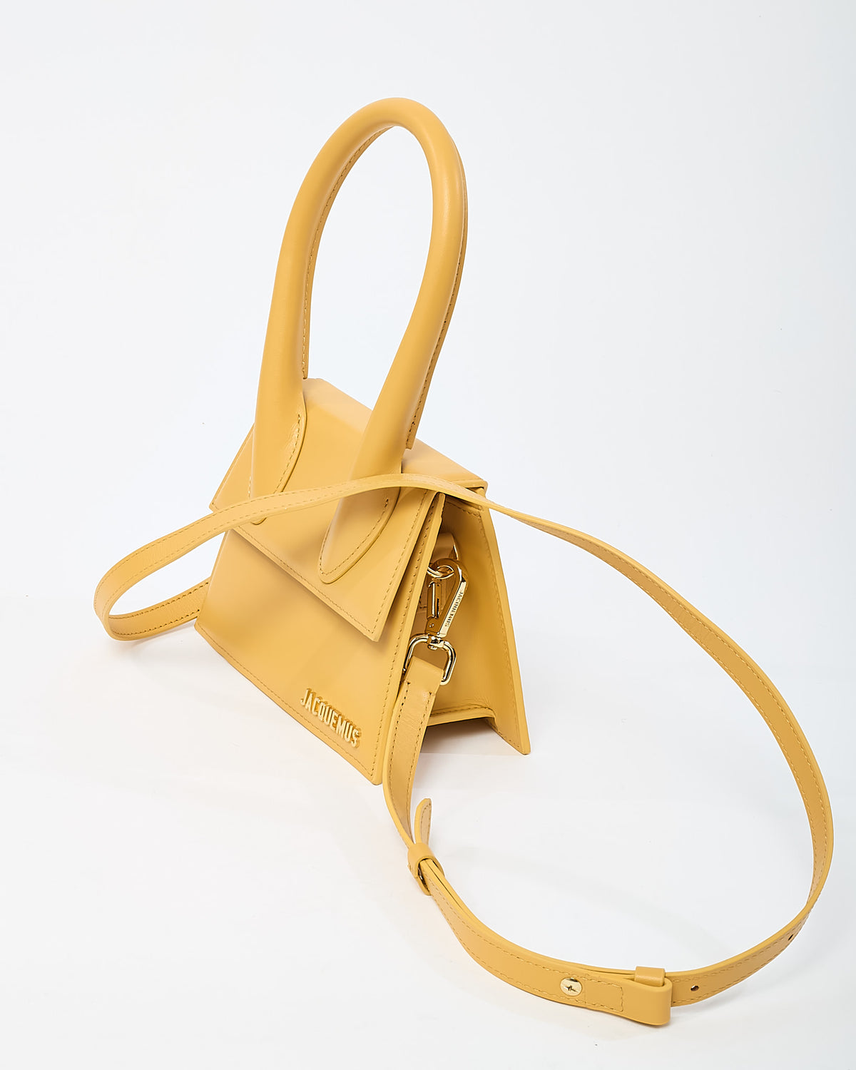 Jacquemus Yellow Leather Le Chiquito Moyen Crossbody Bag with Strap
