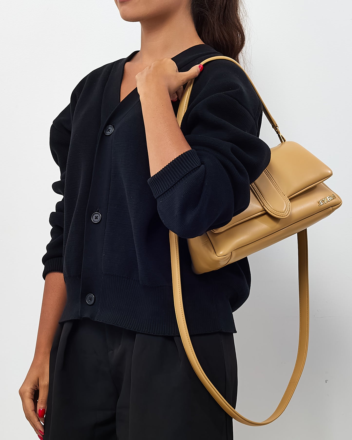 Jacquemus Beige Leather Le Bambimou Shoulder Bag with Strap