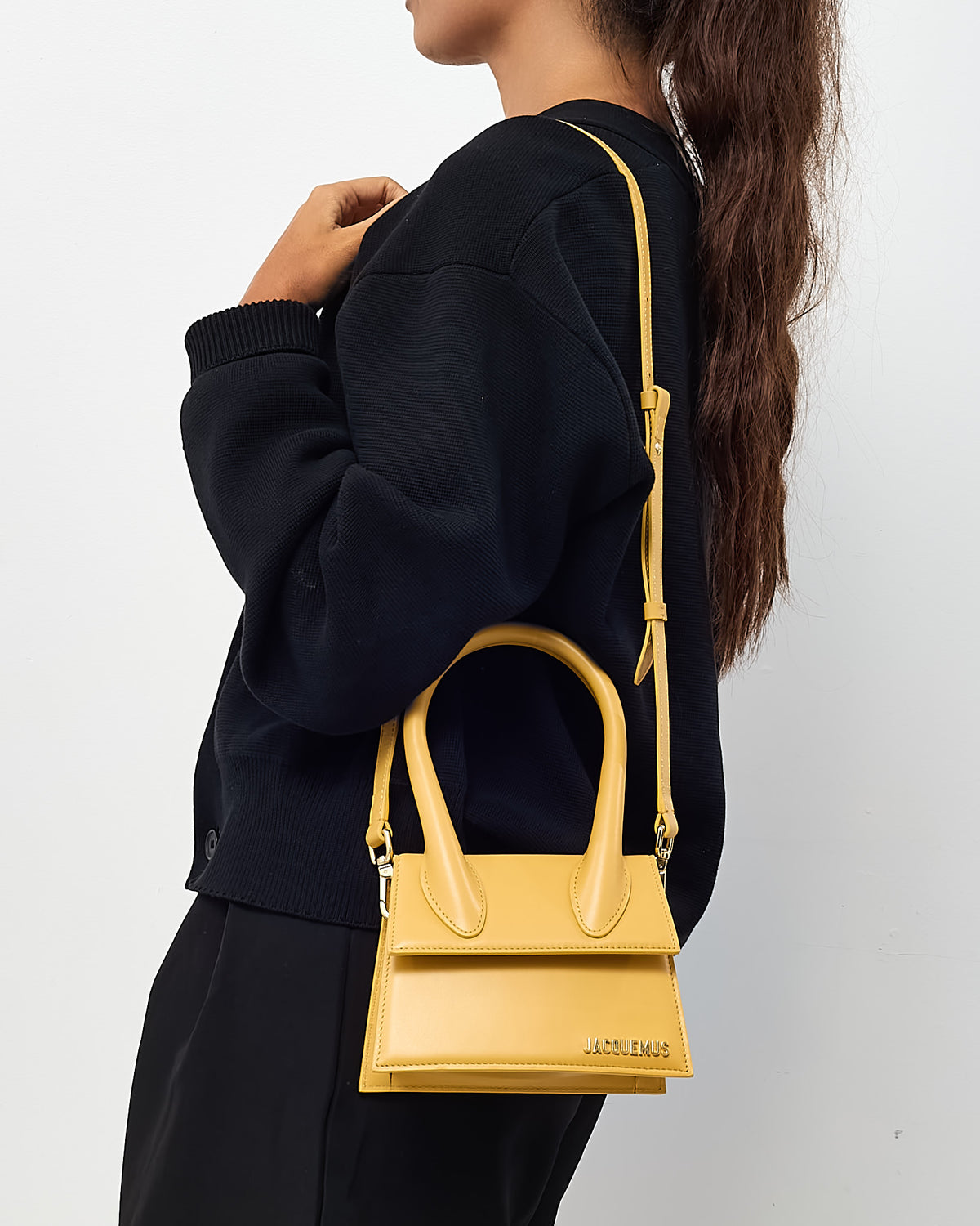 Jacquemus Yellow Leather Le Chiquito Moyen Crossbody Bag with Strap