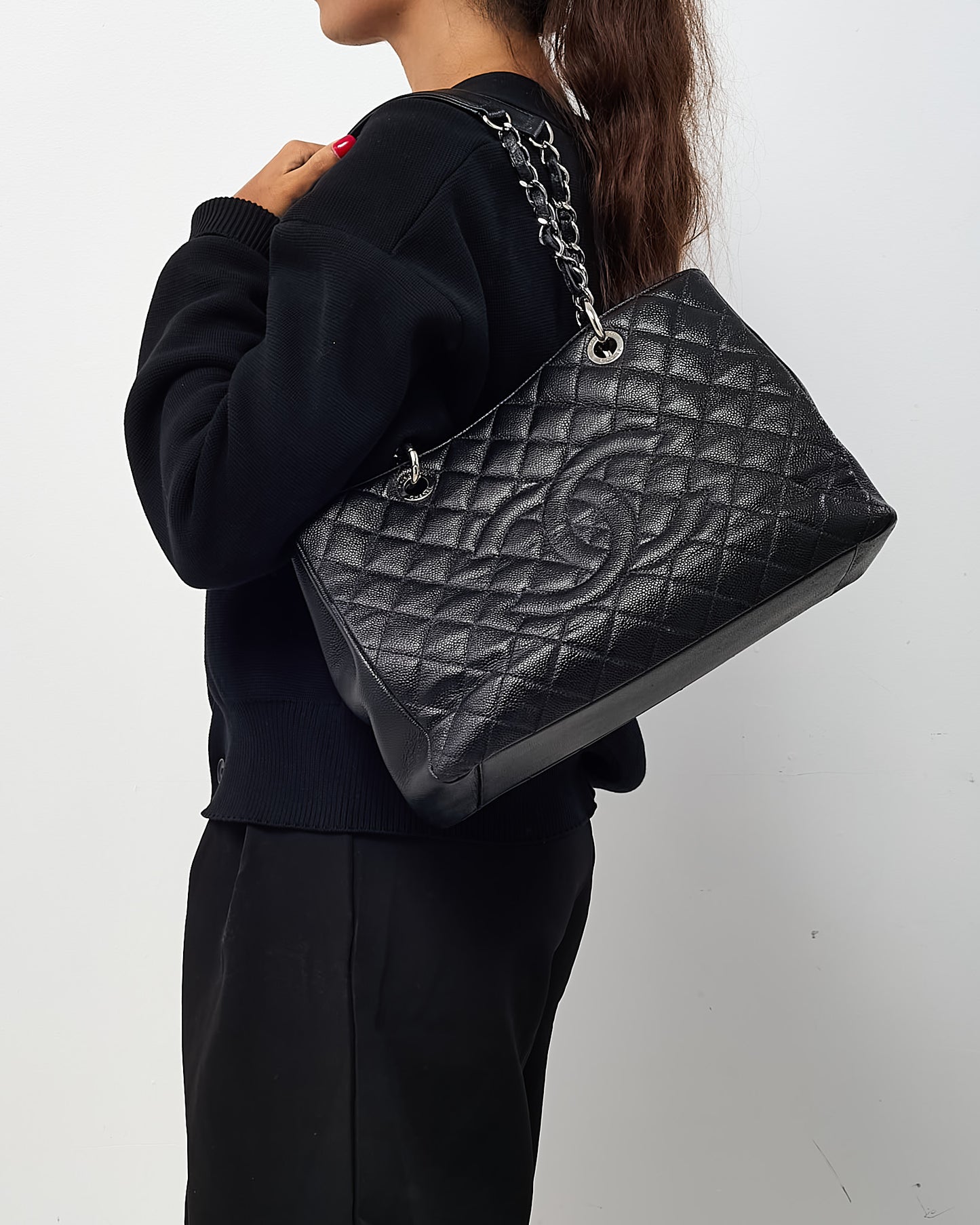 Chanel Black Caviar Leather GST Shoulder Bag SHW