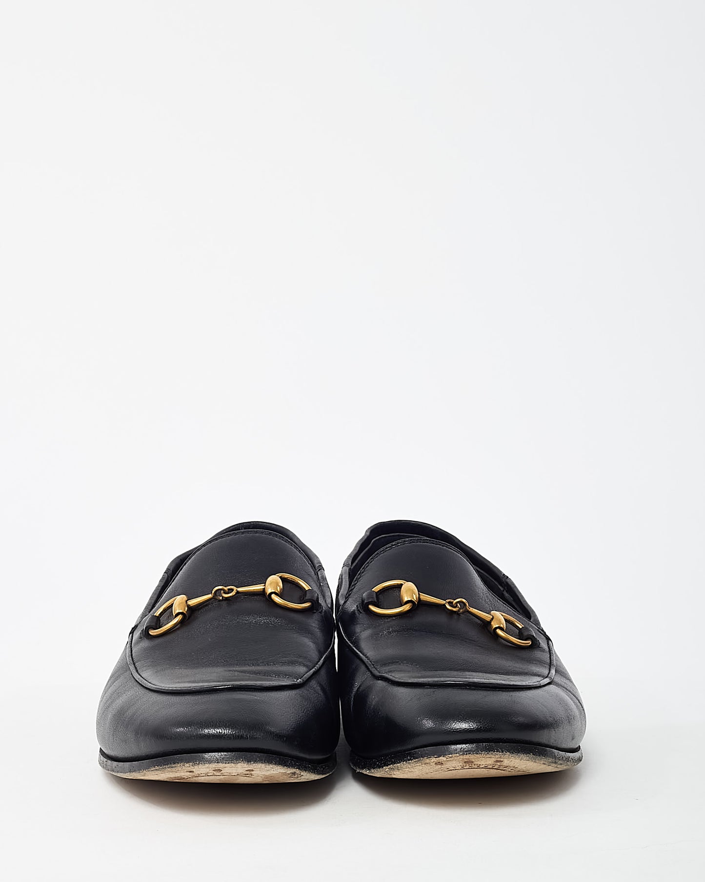 Gucci Black Leather Gold Horsebit Loafers - 37
