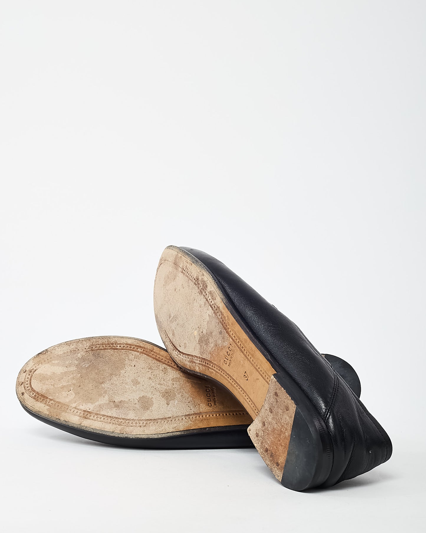 Gucci Black Leather Gold Horsebit Loafers - 37