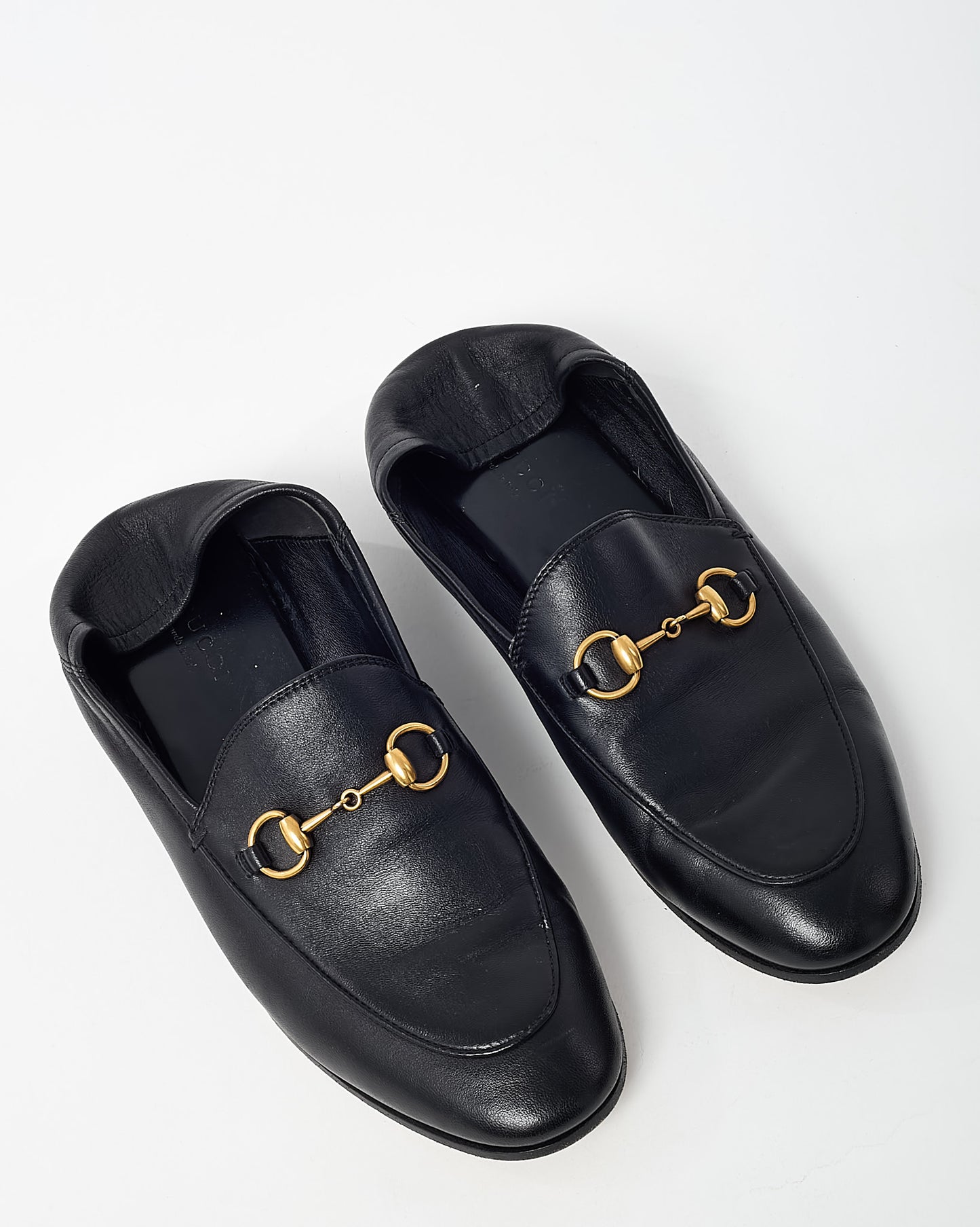 Gucci Black Leather Gold Horsebit Loafers - 37