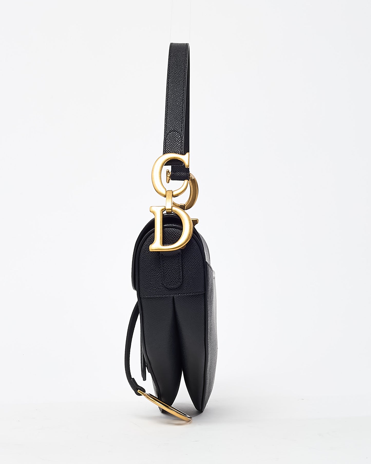 Dior Black Grained Calfskin Leather Saddle Bag with Strap GHW