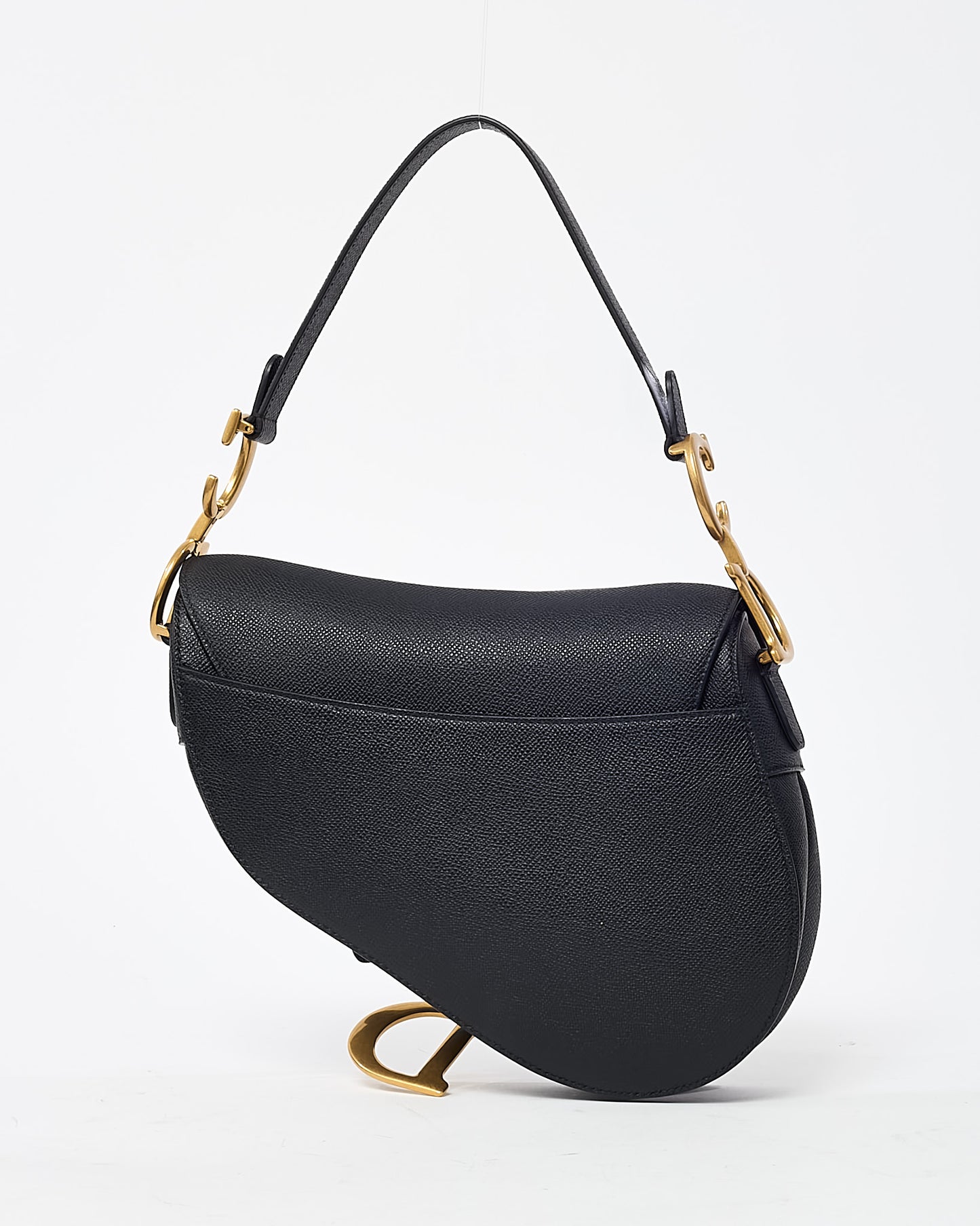 Dior Black Grained Calfskin Leather Saddle Bag with Strap GHW