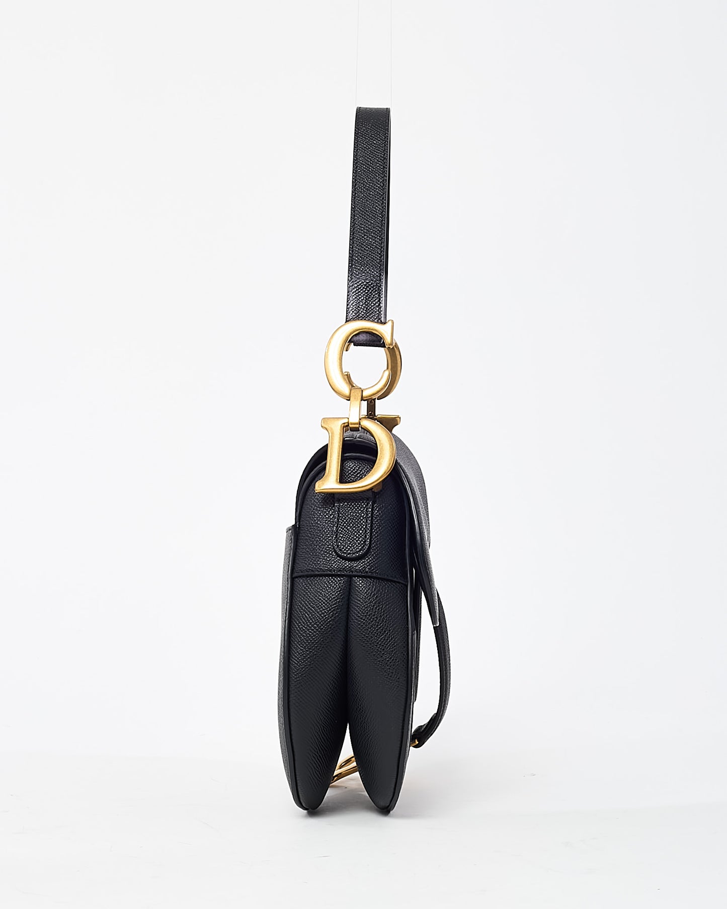 Dior Black Grained Calfskin Leather Saddle Bag with Strap GHW