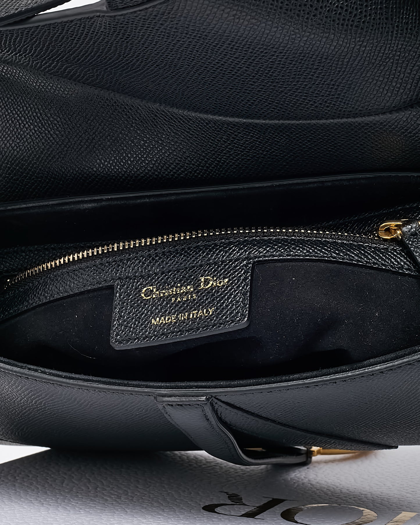 Dior Black Grained Calfskin Leather Saddle Bag with Strap GHW