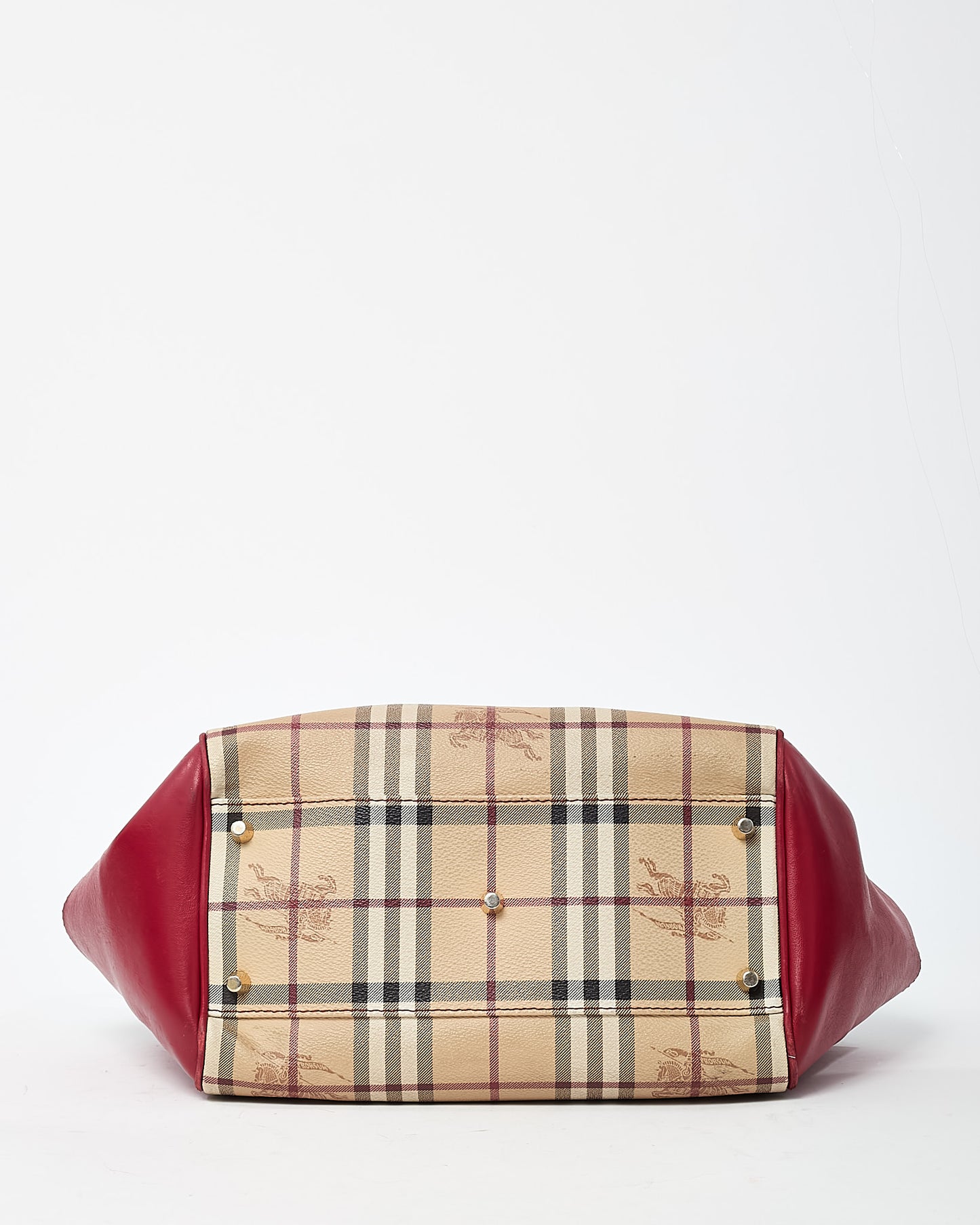 Burberry Red Leather and Beige Haymarket Check Coated Canvas Canterbury Tote Bag