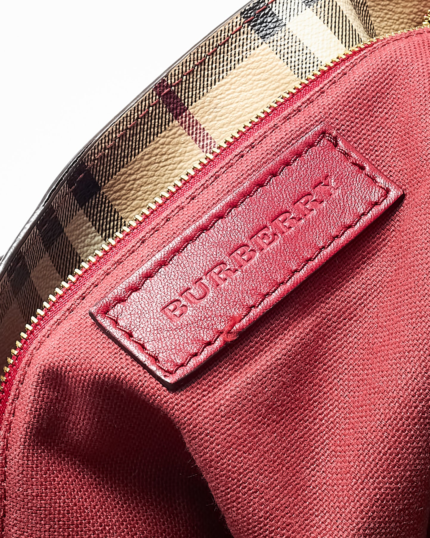 Burberry Red Leather and Beige Haymarket Check Coated Canvas Canterbury Tote Bag