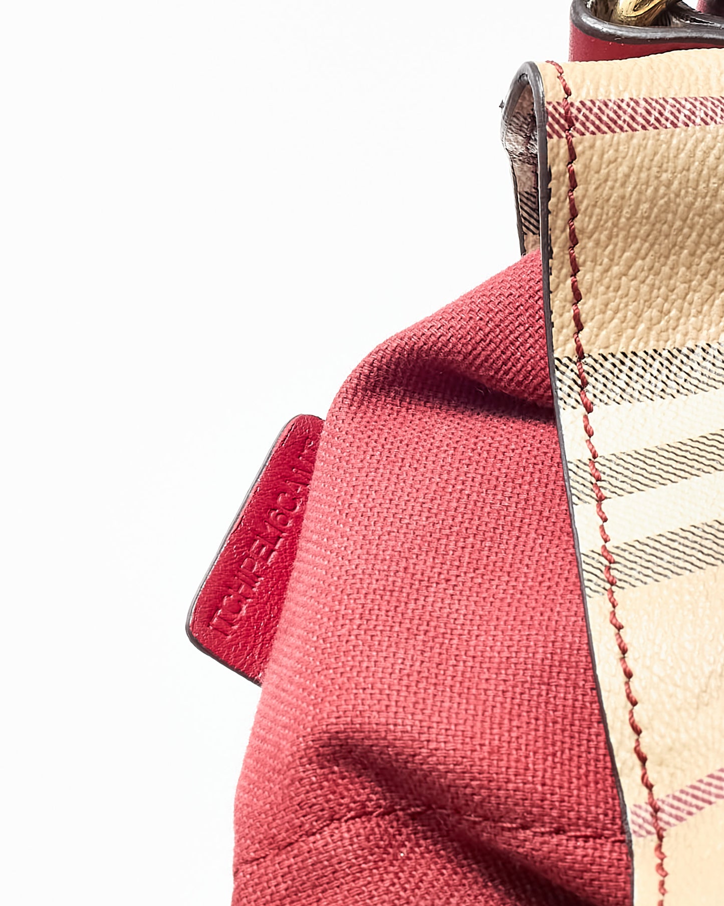 Burberry Red Leather and Beige Haymarket Check Coated Canvas Canterbury Tote Bag
