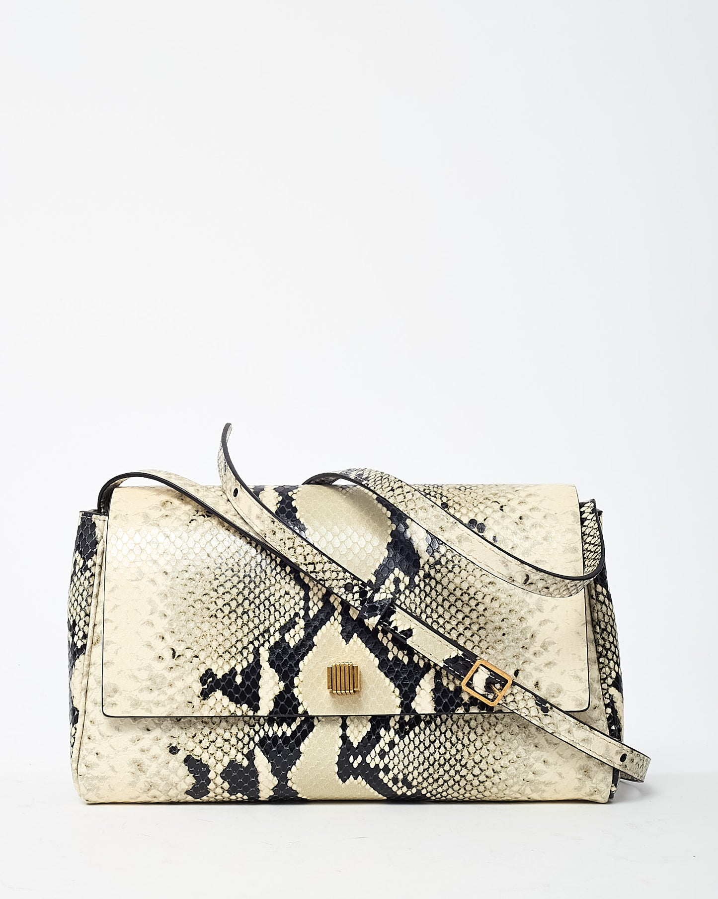 Khaite Cream Natural Python-Embossed Leather Audrey Flap Crossbody Bag