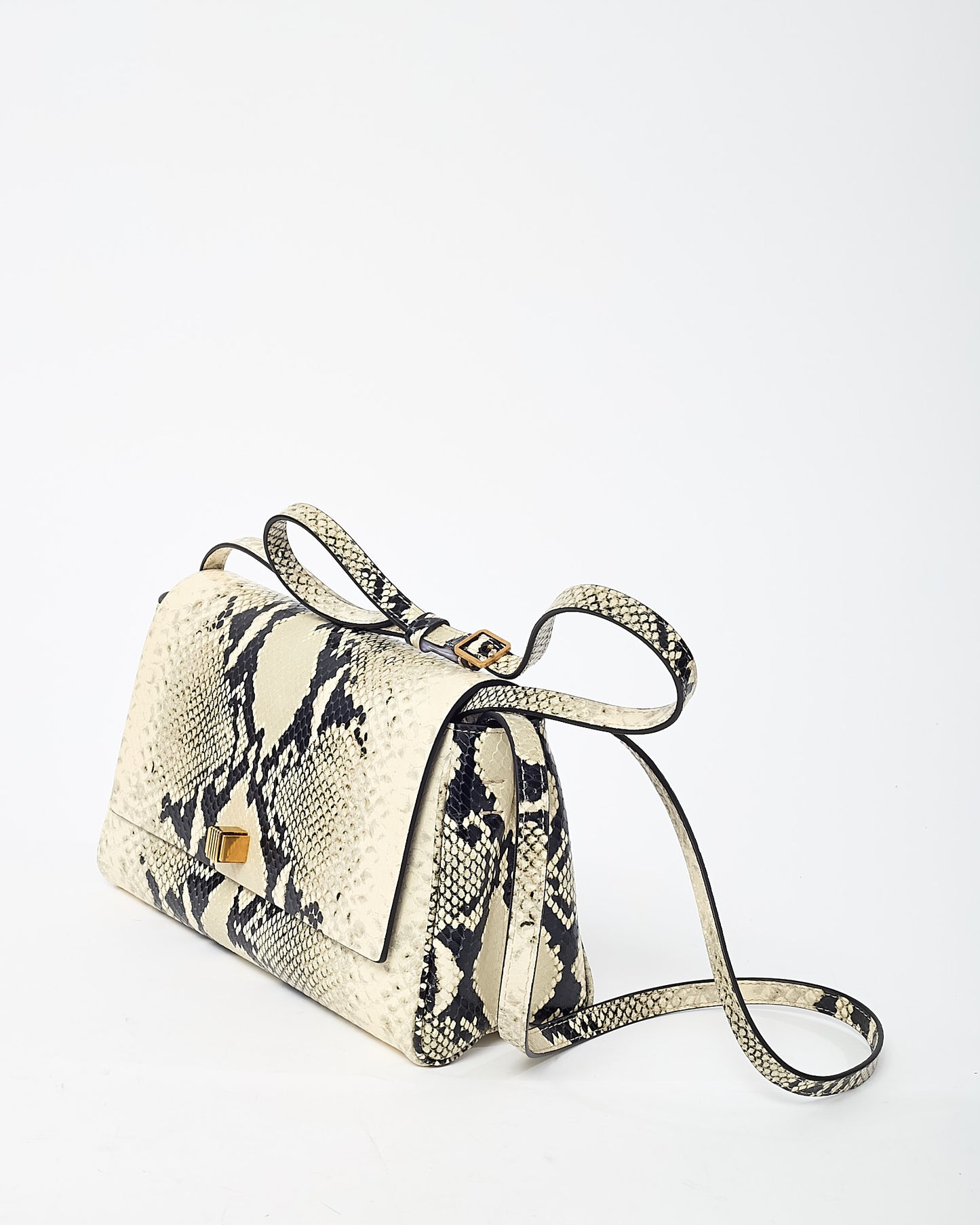 Khaite Cream Natural Python-Embossed Leather Audrey Flap Crossbody Bag