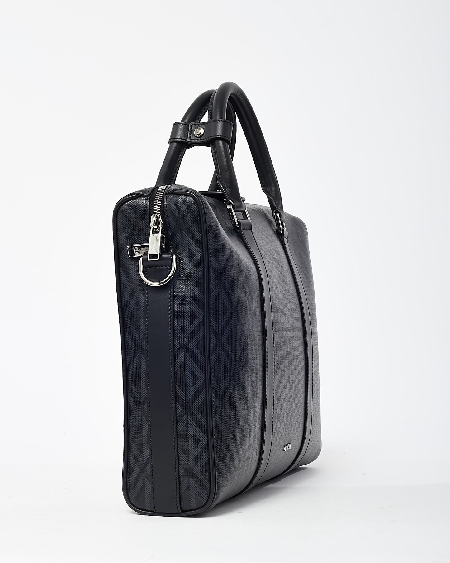 Dior Black CD Diamond Coated Canvas and Leather Lingot Briefcase with Strap