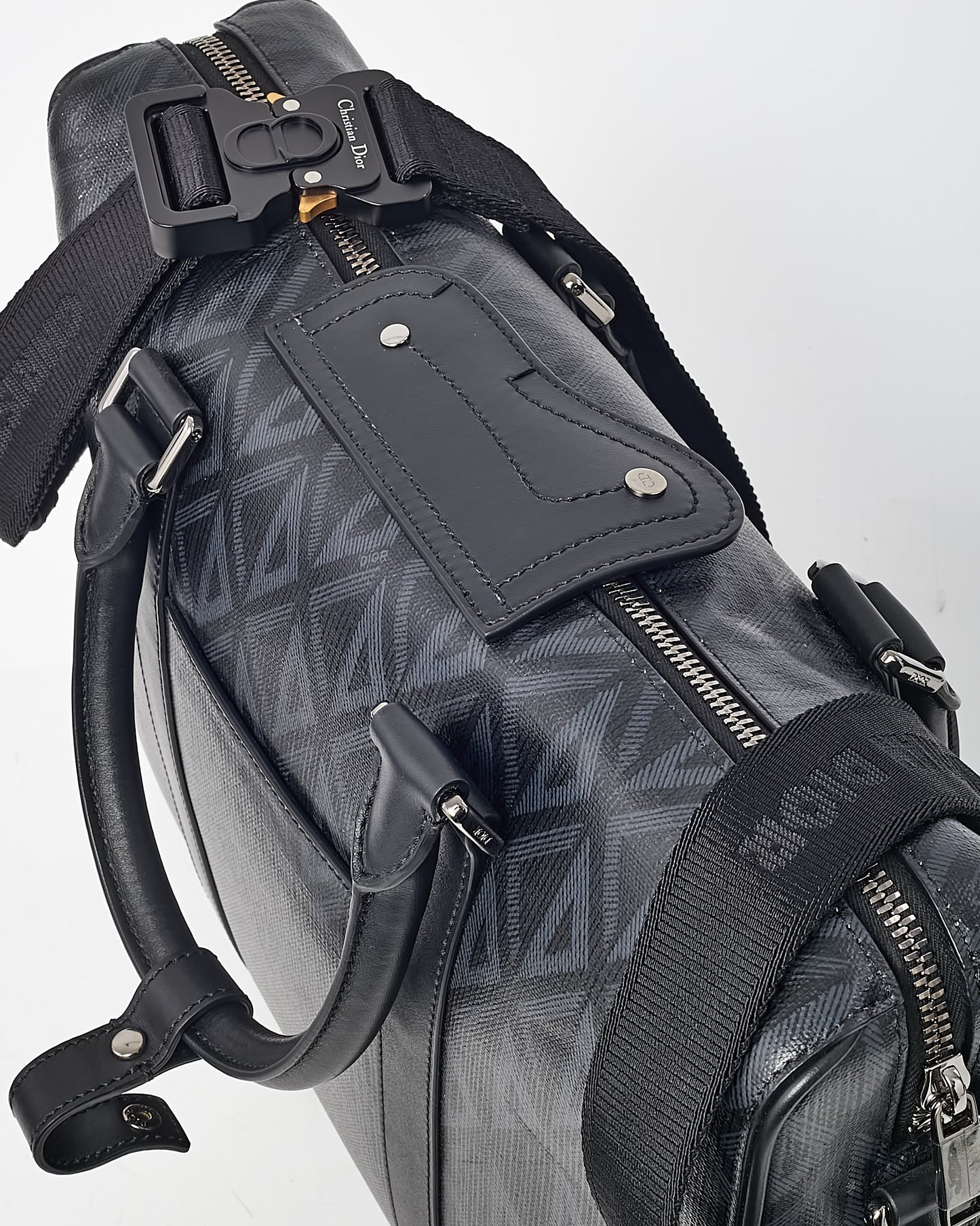 Dior Black CD Diamond Coated Canvas and Leather Lingot Briefcase with Strap