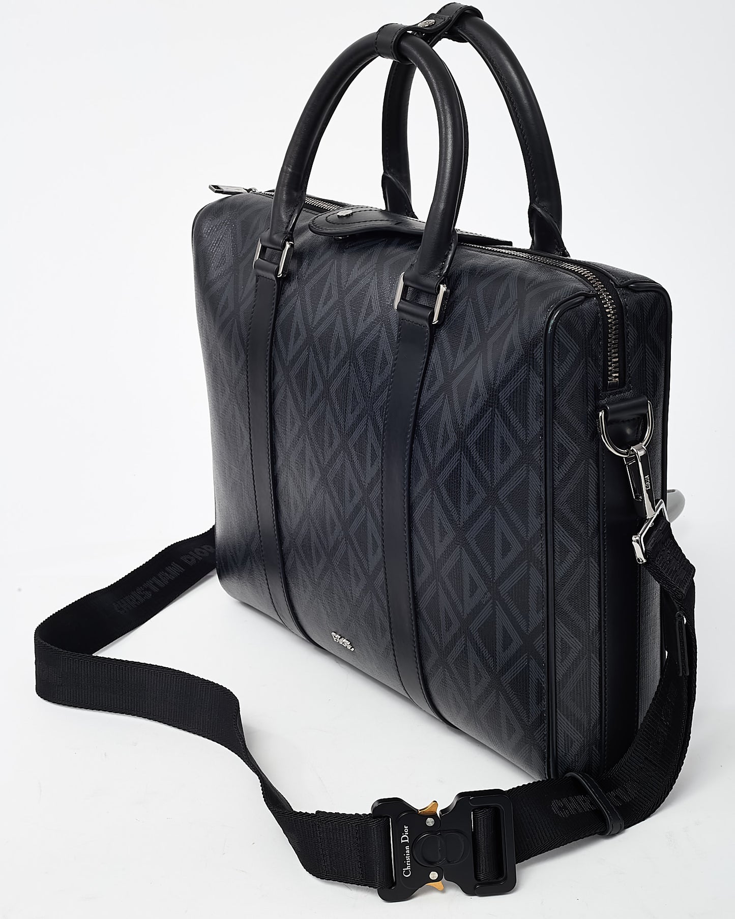 Dior Black CD Diamond Coated Canvas and Leather Lingot Briefcase with Strap